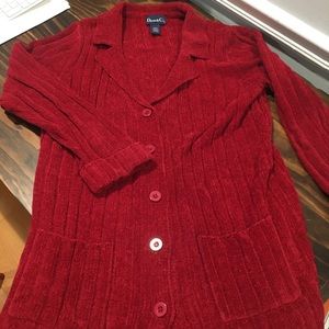 Denim & Co Red Cozy Chenille Cardigan w/ Pockets Sz Small